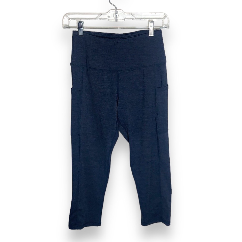 Oalka Navy Capri Leggings High Waisted Yoga Pants with Pockets Size Small
